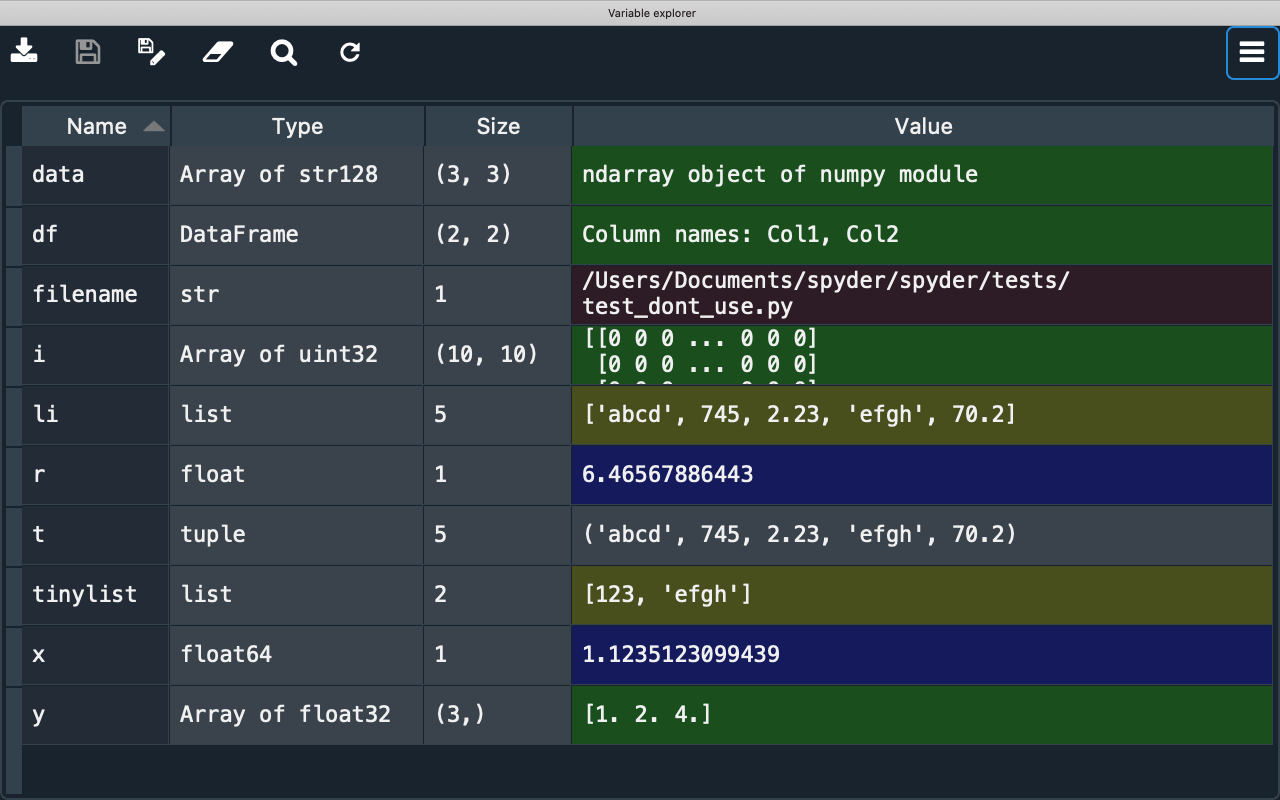 Variable Explorer â€” Spyder 4 documentation