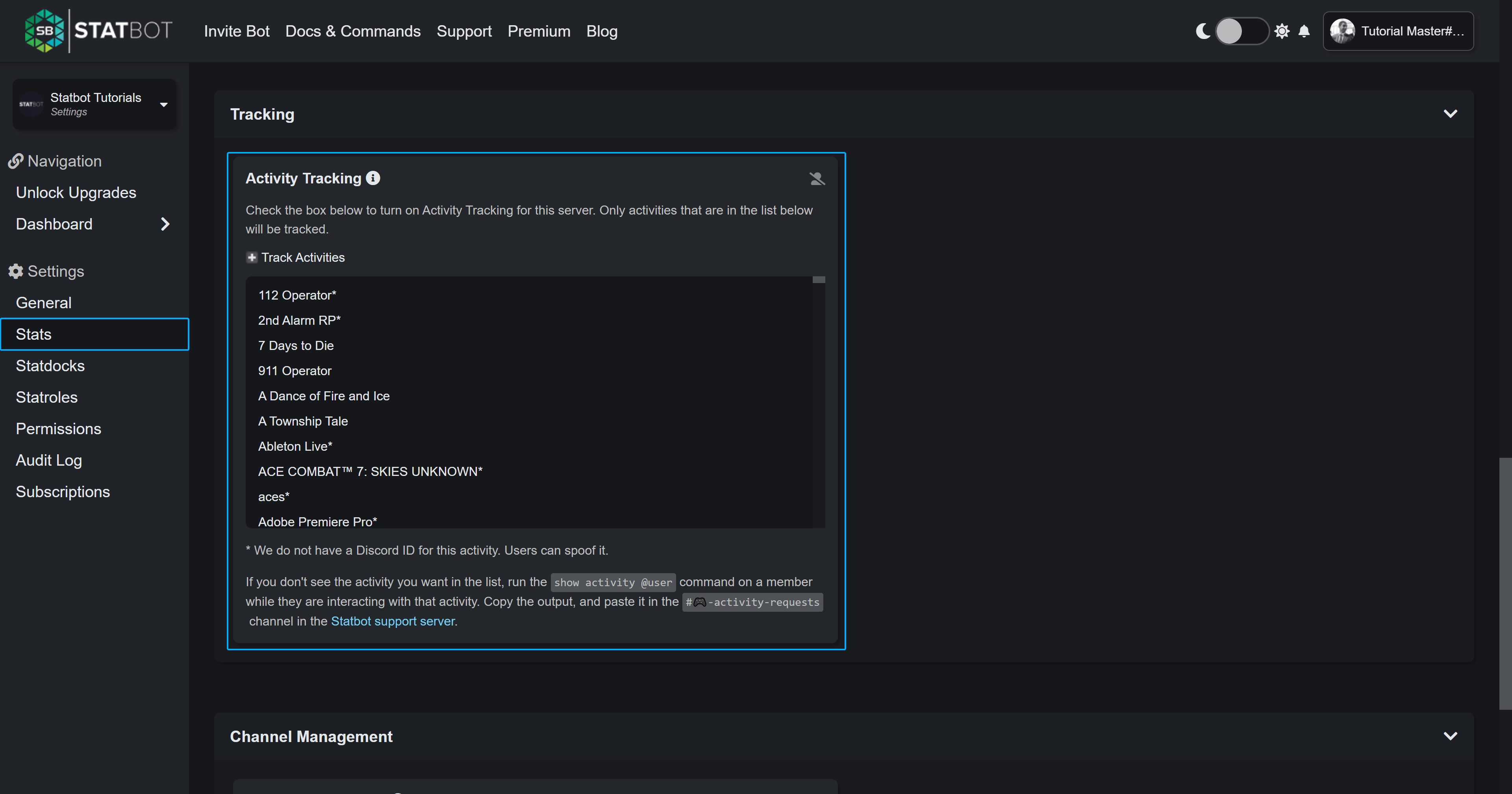 Guide Settings Statbot