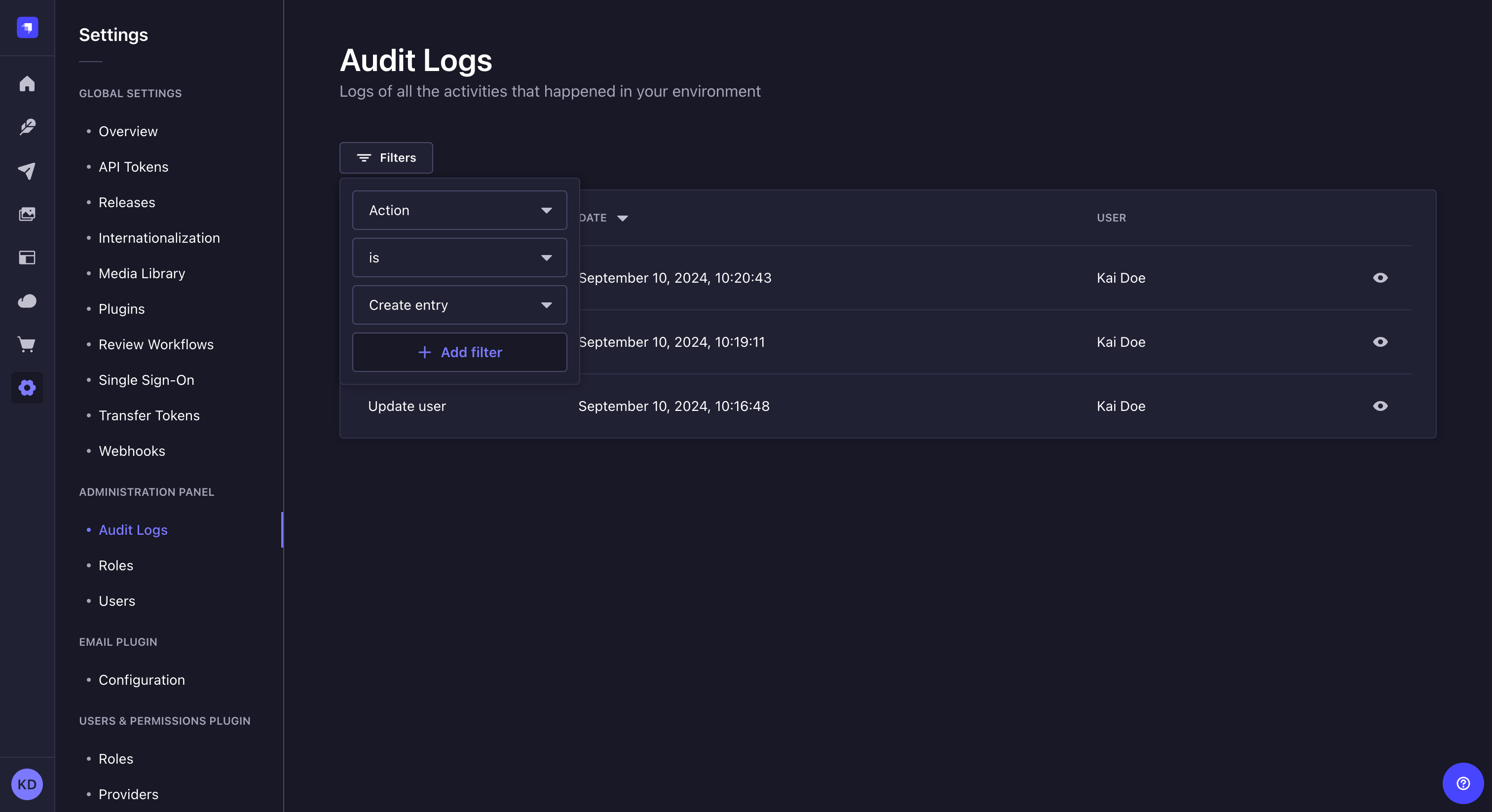Viewing Audit Logs Strapi 5 Documentation