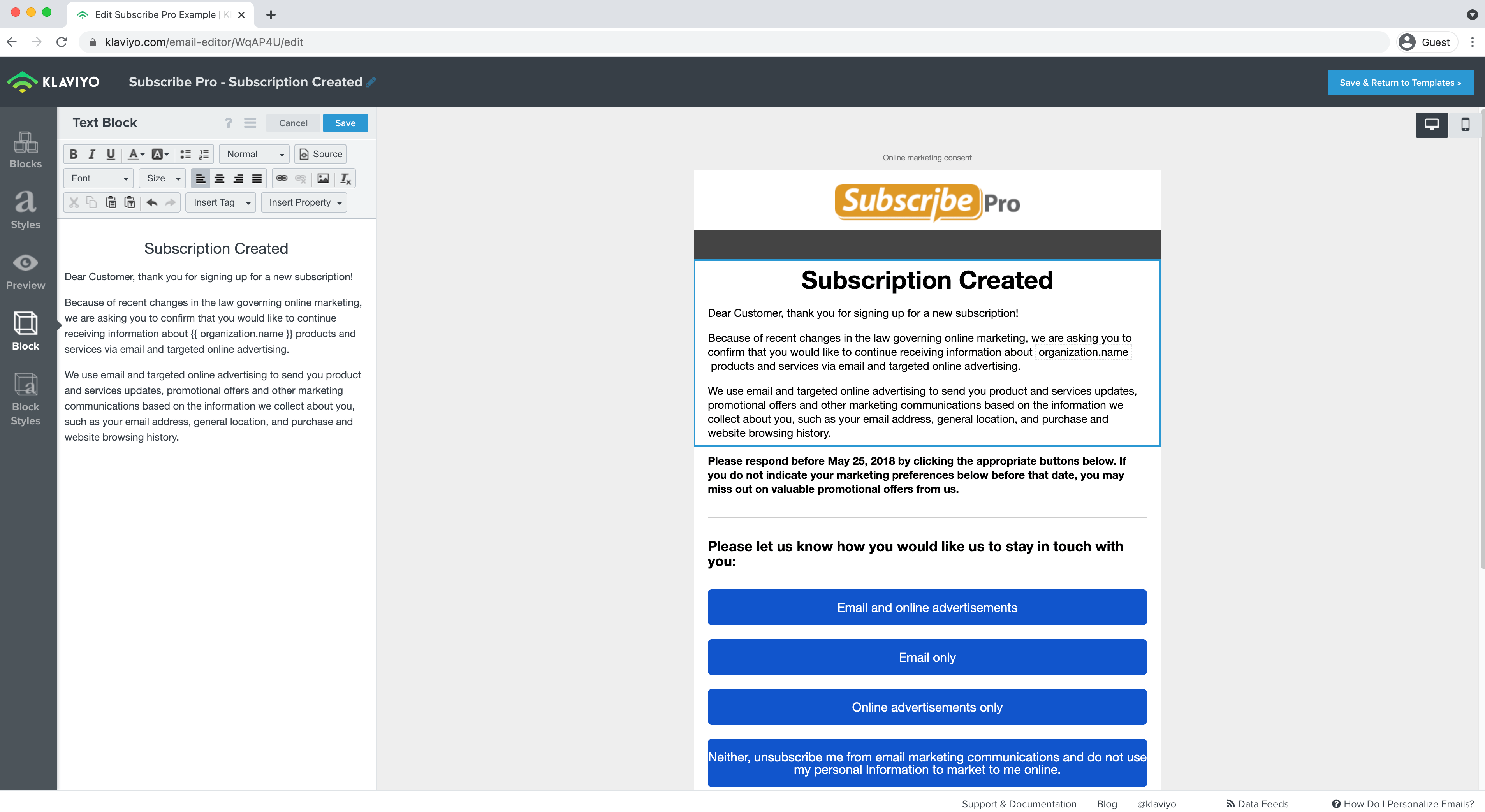 hooks Example Use to Send Custom Emails via Klaviyo Subscribe