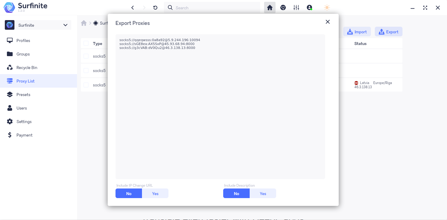 Export Proxy Surfinite Docs