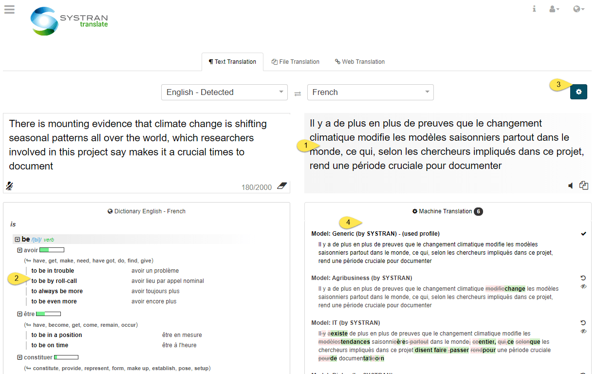 Traduction De Texte — Documentation SYSTRAN Translate PRO