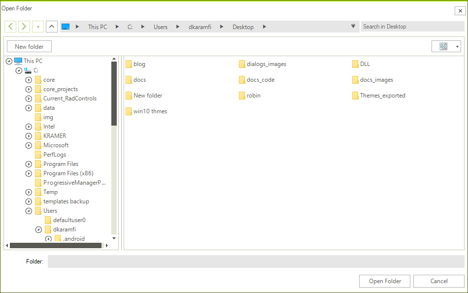 RadOpenFolderDialog WinForms FileDialogs Telerik UI for WinForms
