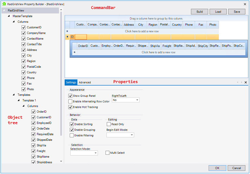 Property Builder WinForms GridView Control Telerik UI for WinForms