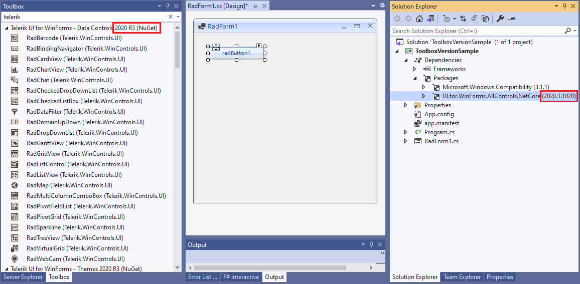 NET Core Toolbox Version Telerik UI for WinForms