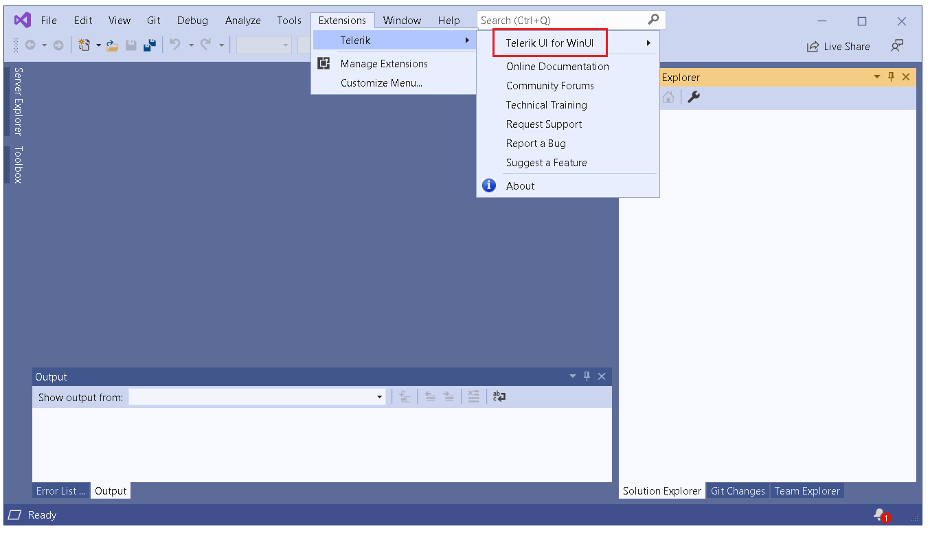 Visual Studio Extension Integration WinUI Telerik UI for WinUI