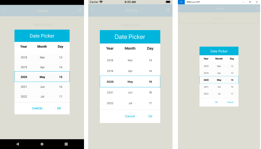 Xamarin Date Picker Documentation Styling Telerik UI for Xamarin
