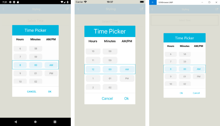 Xamarin Time Picker Documentation Styling Telerik UI for Xamarin