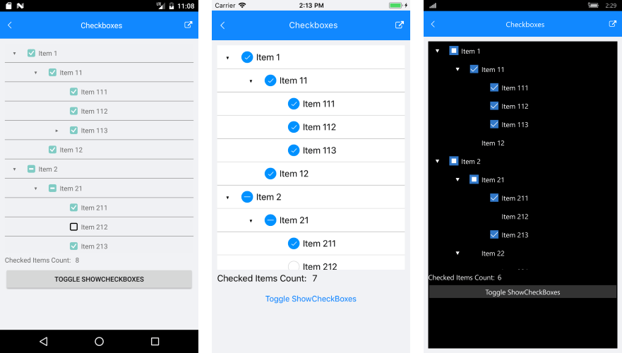 Xamarin TreeView Documentation CheckBox Elements Telerik UI for Xamarin