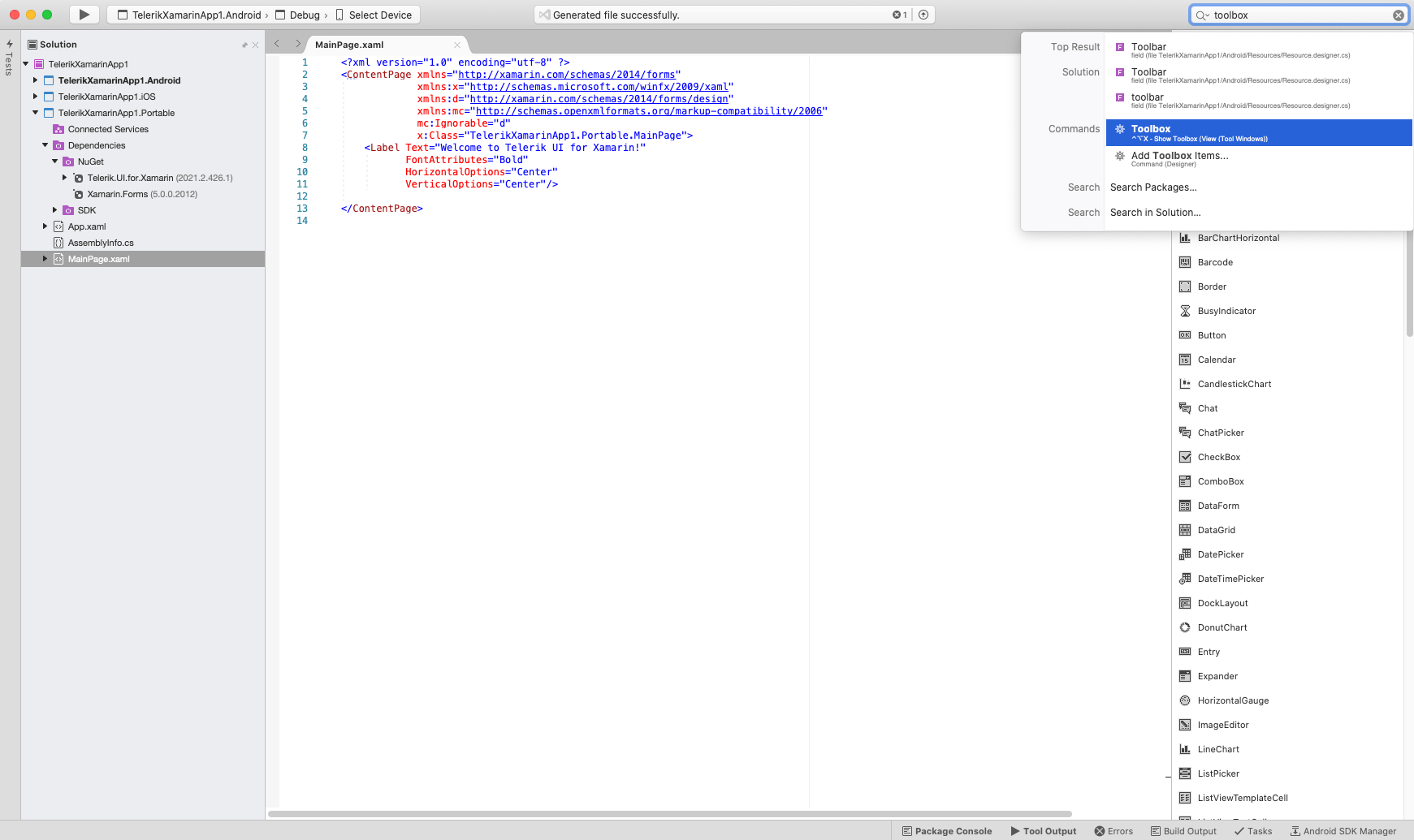 Telerik Xamarin.Forms Toolbox Extension on Mac Telerik UI for Xamarin