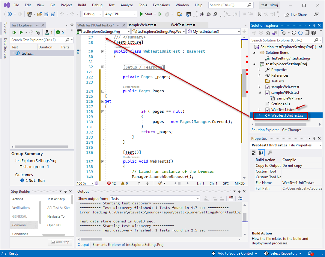 Coding Options in Visual Studio Project Progress Test Studio