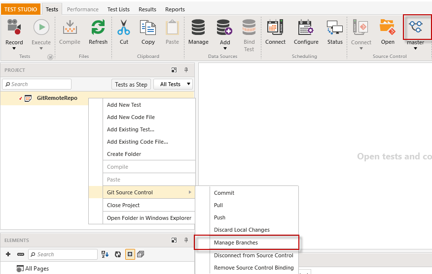 Branch Management For Git Progress Test Studio