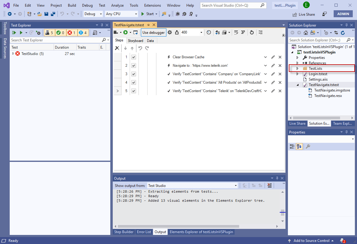 Test Lists in Visual Studio 2017 and Later Progress Test Studio