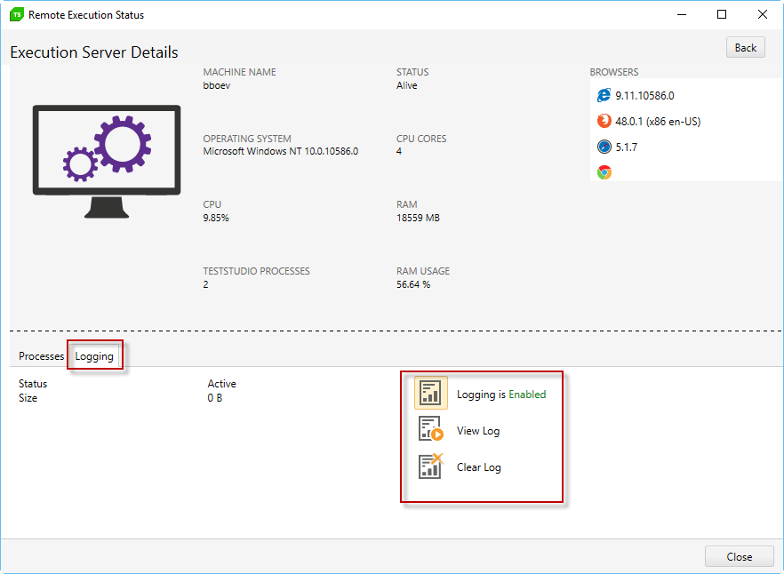 Generate Application Log Progress Test Studio
