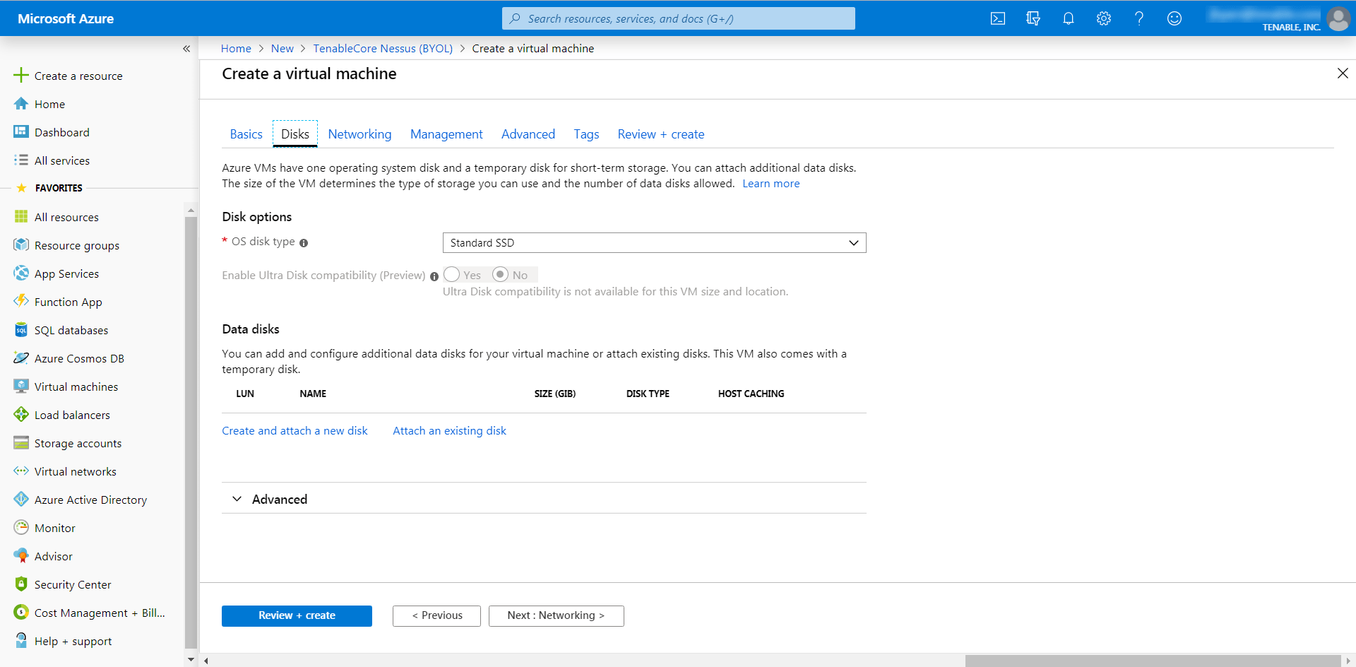 Provision Tenable Core Nessus (BYOL) in Azure Marketplace