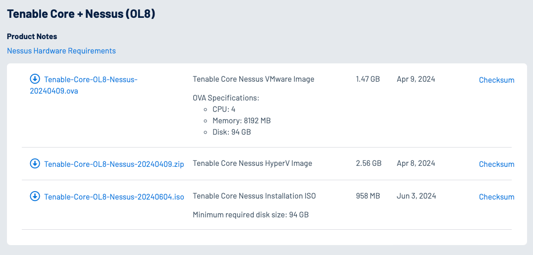 Tenable Core Requirements (Tenable Core)