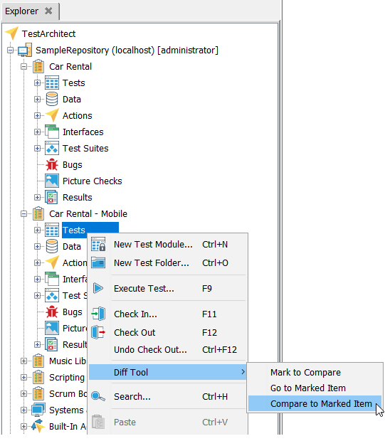 Comparing two folders with the Diff Tool