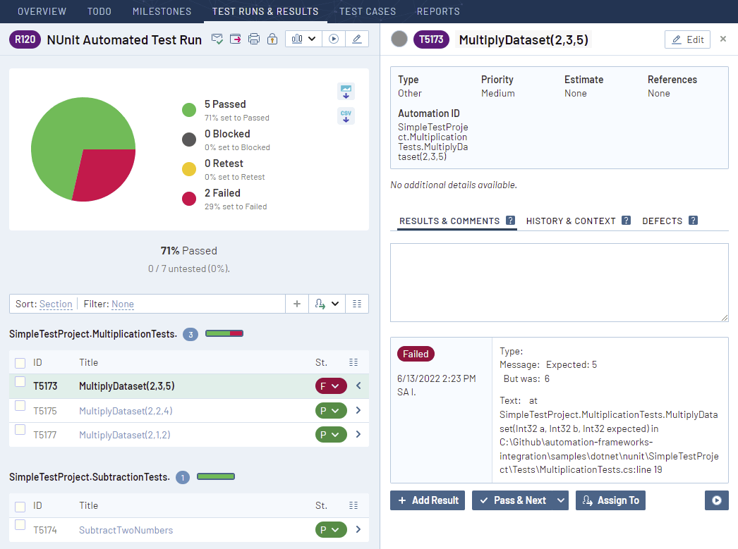 NUnit との統合 TestRail ドキュメント (v7.5.3)
