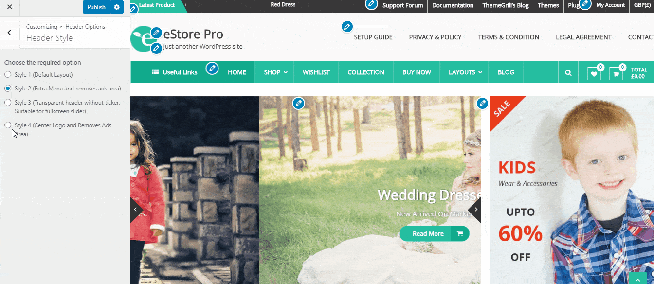 How to Change Header Style? eStore Documentation