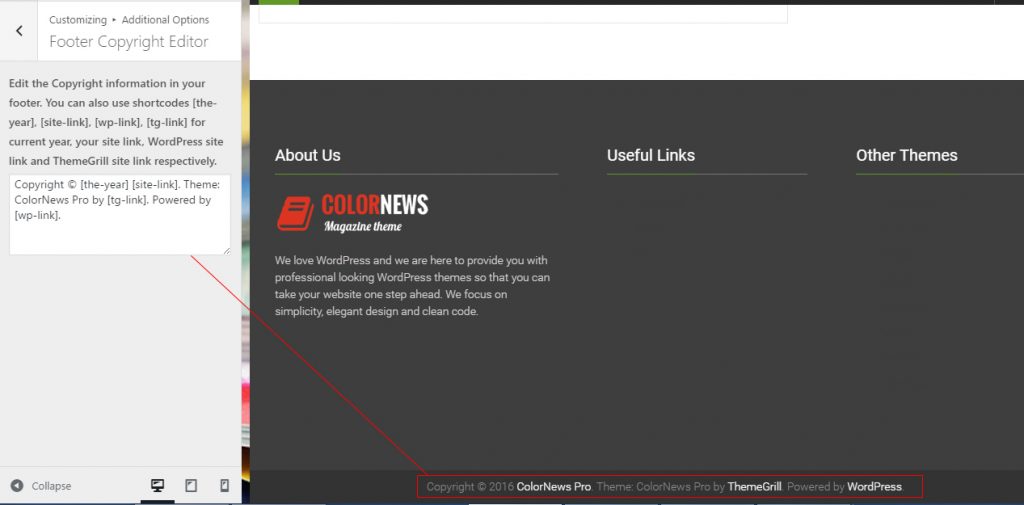footercopyright ThemeGrill Docs