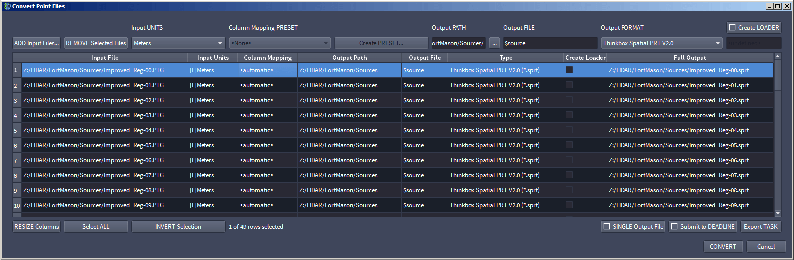 Convert Point Files Dialog — SEQUOIA 1.1.63 documentation