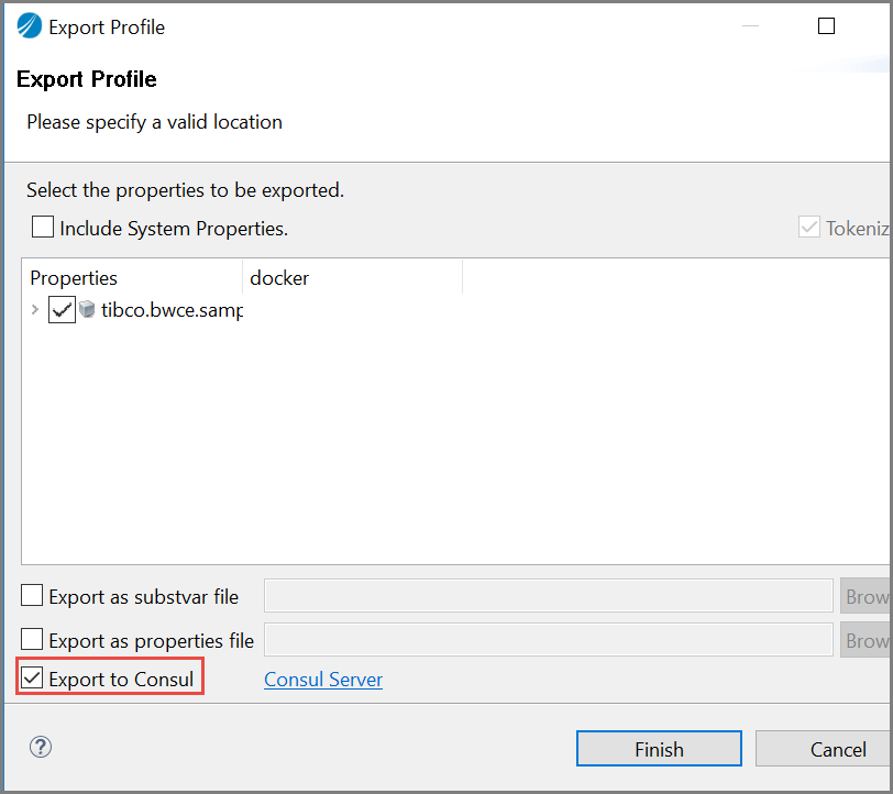 Exporting Tokenized Properties to Consul Server from TIBCO Business