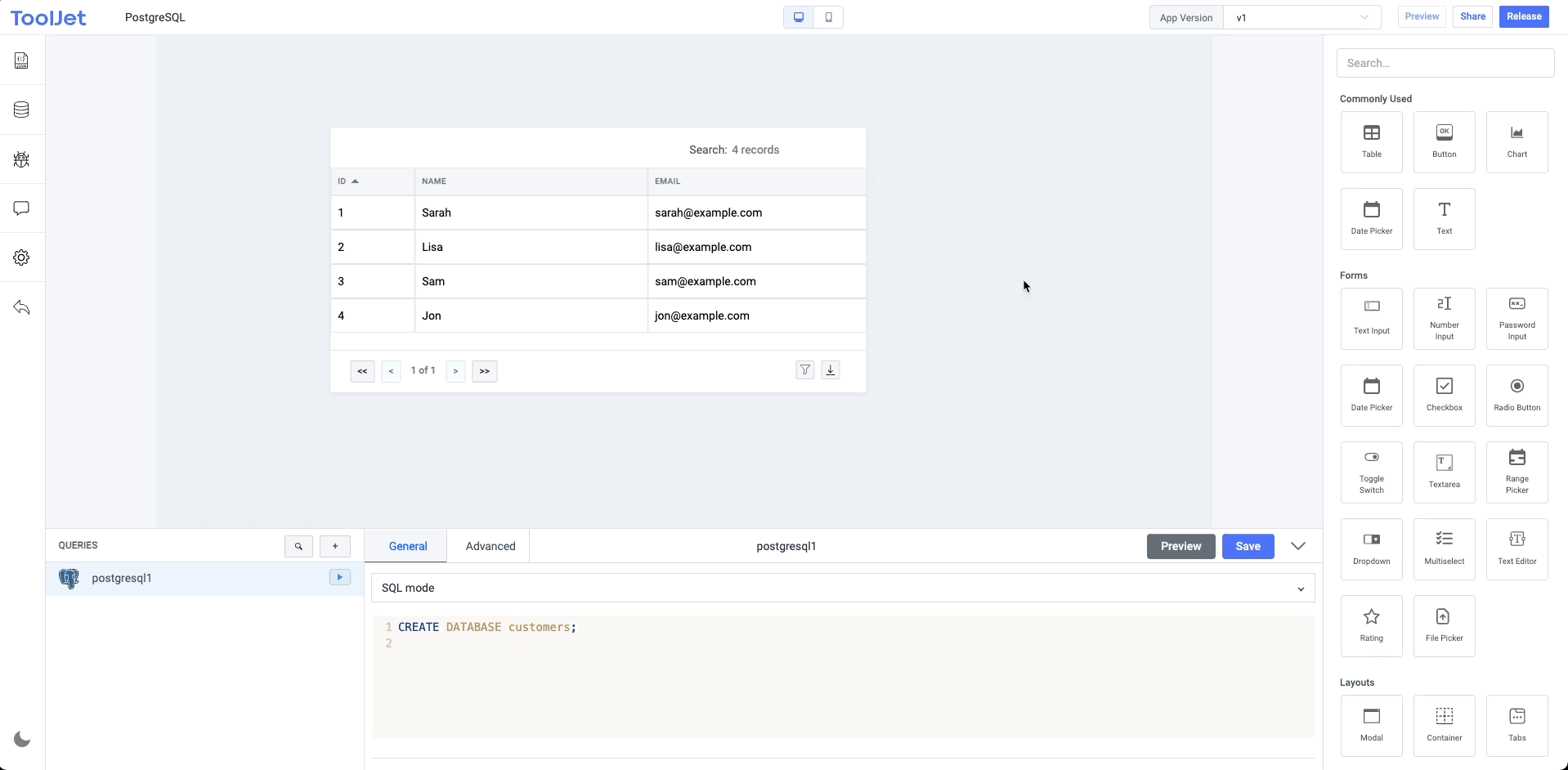 Adding a widget ToolJet