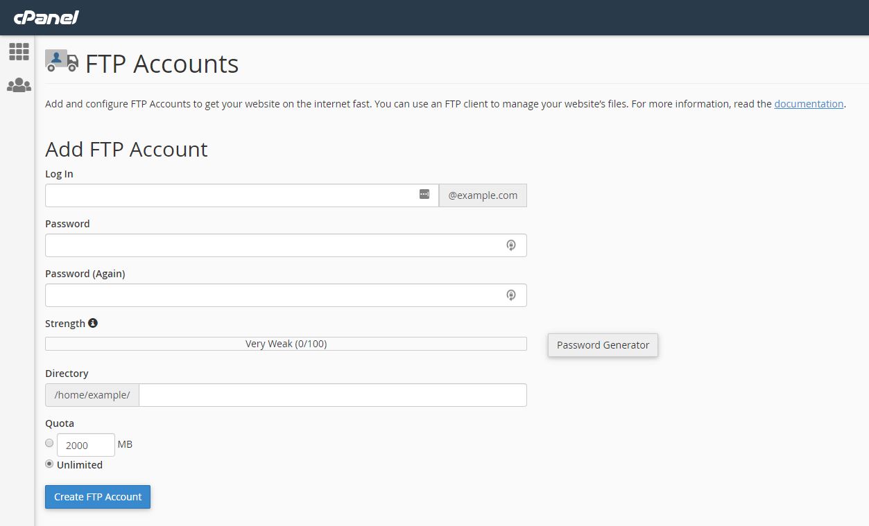 cPanel How to Create an FTP Account In cPanel UKFast Documentation