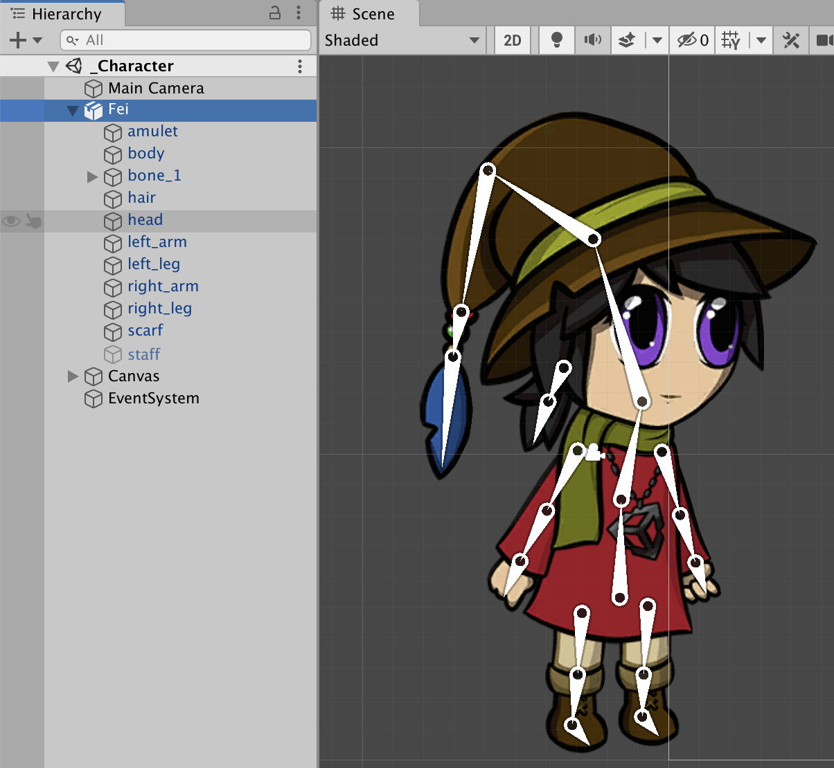 Rigging a character imported with the PSD Importer 2D Animation 7.0.11