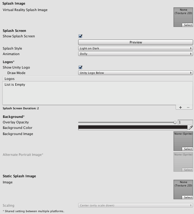 Unity Manual Android Player Settings