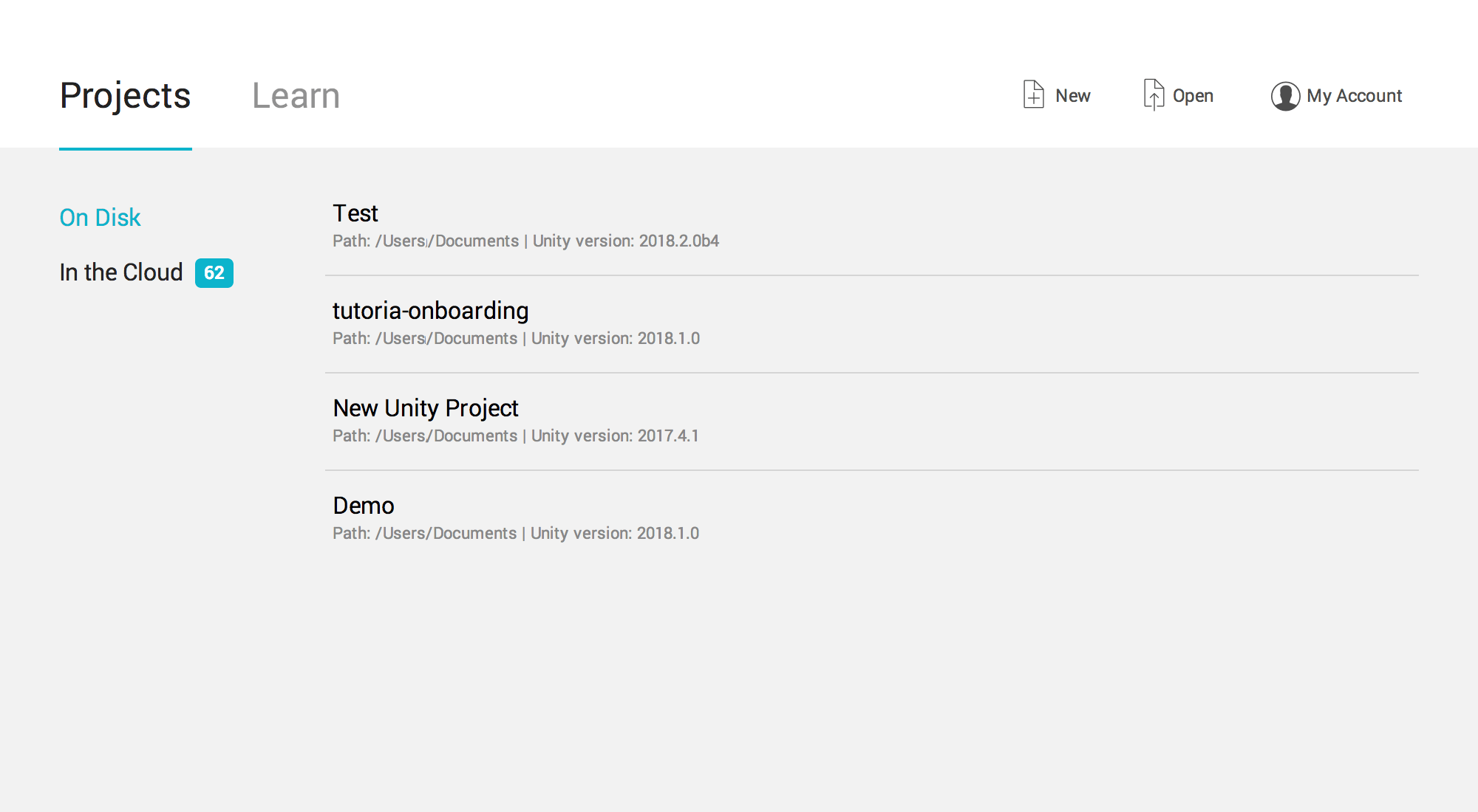 Unity Manual Opening existing Projects