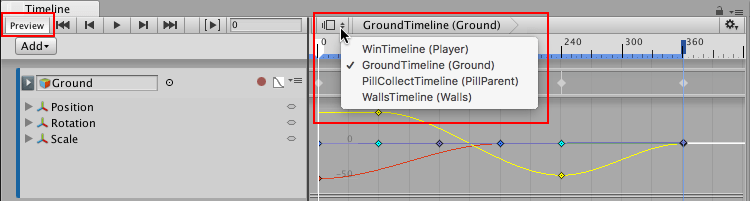 Unity Manual Timeline Preview and Timeline Selector