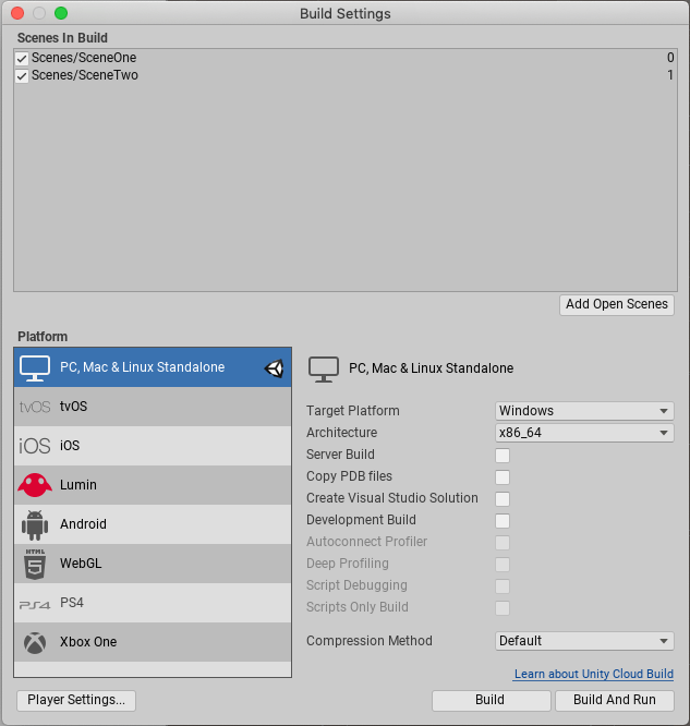 Unity Manual PC, Mac & Linux Standalone build settings