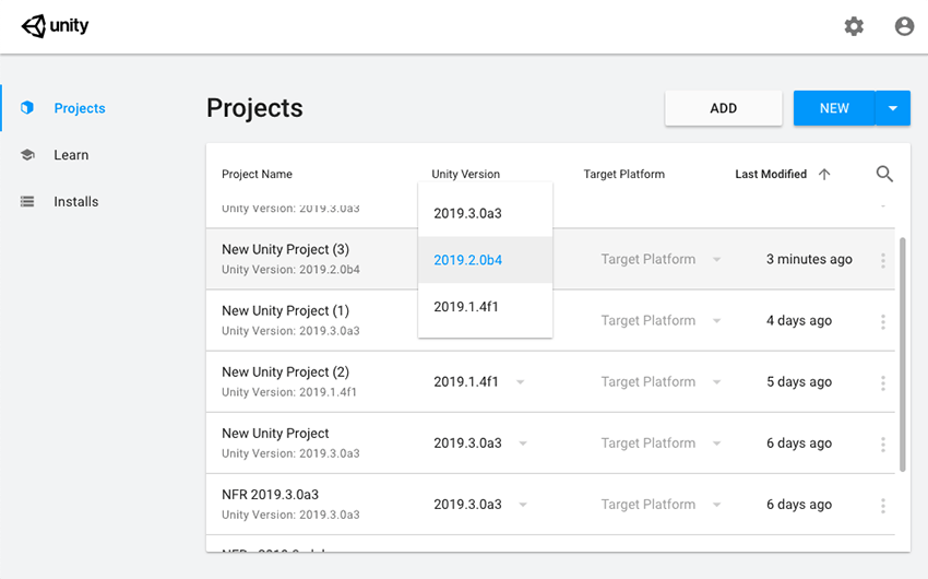 Unity Manual Opening existing Projects