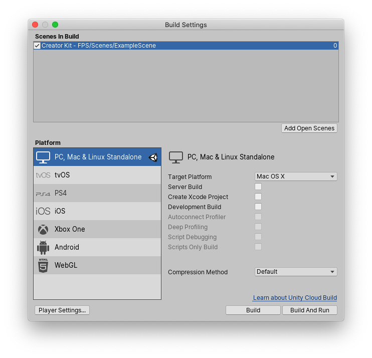 Unity Manual Build Settings