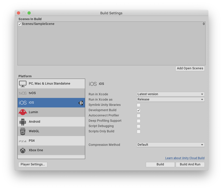 Unity Manual iOS build settings