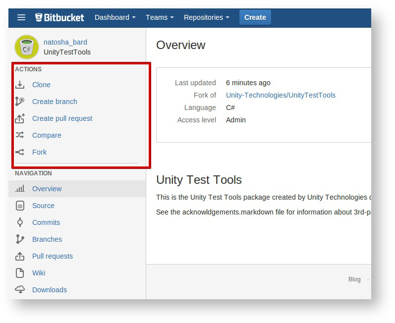 Unity Manual Step 5 Open a pull request on Bitbucket