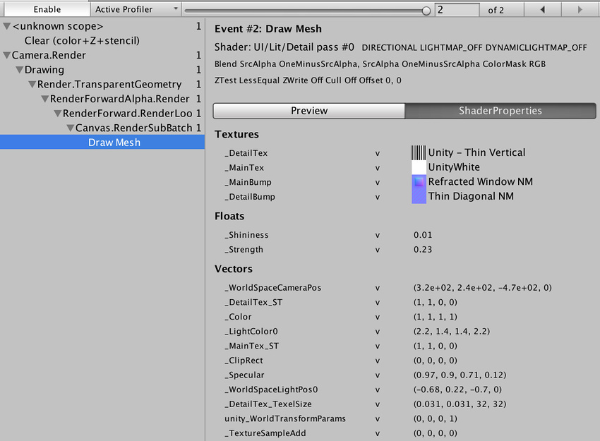 Unity Manual The Frame Debugger window