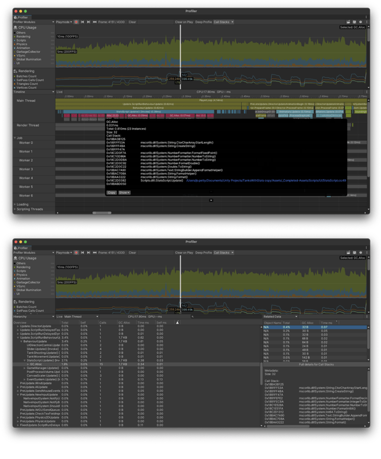 Unity Manual CPU Usage Profiler module
