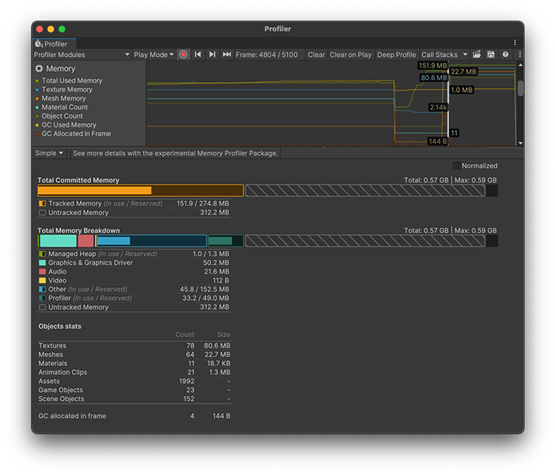 Unity Manual Memory Profiler module