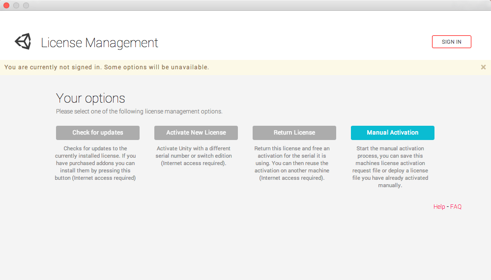 Unity Manual Licenses and Activation