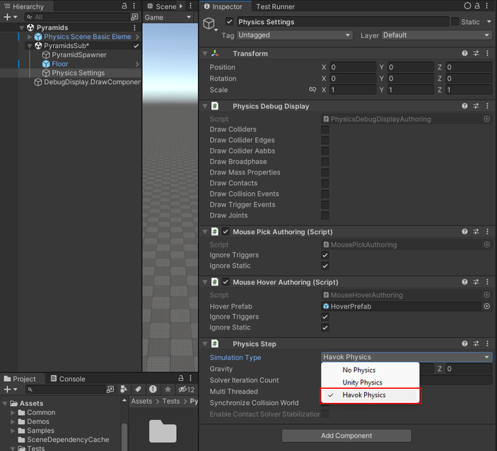 Quick start guide for Havok Physics | Havok Physics for Unity | 1.0.16