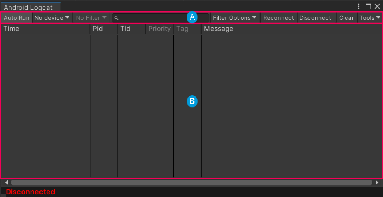 Android Logcat window reference Android Logcat 1.3.2