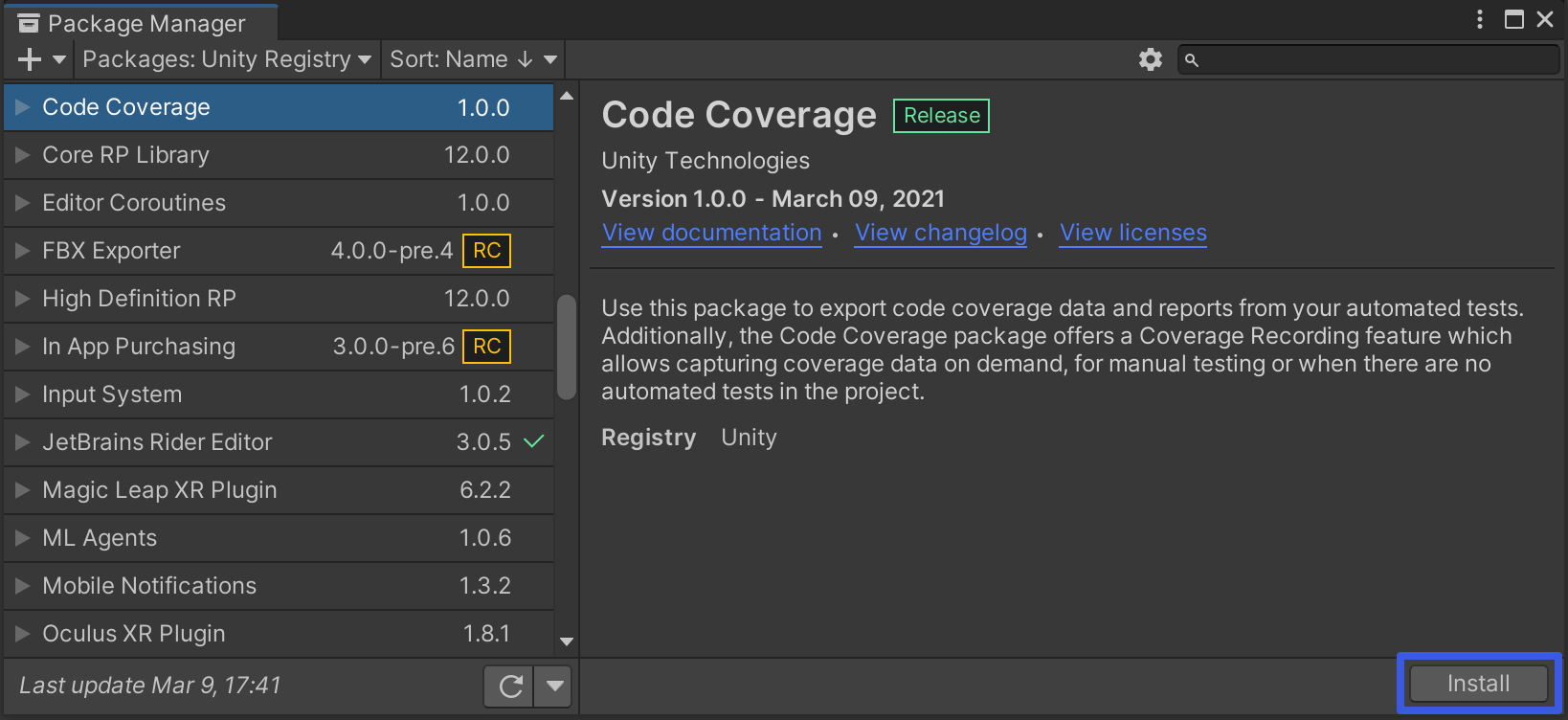 Installing Code Coverage Code Coverage 1.2.5