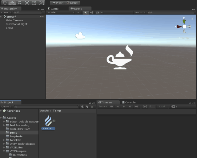 If an effect is selected in the project view during the creation