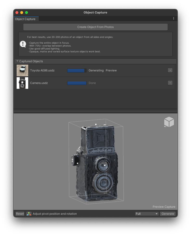 Introduction Object Capture 1.0.0preview.3
