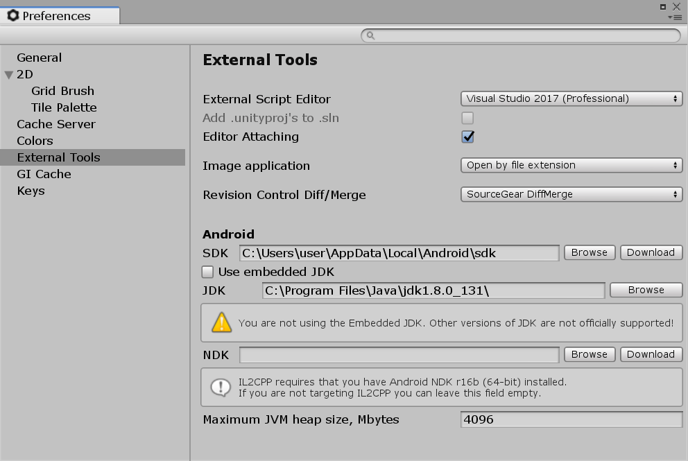 Android environment setup Unity Manual