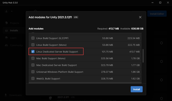 Unity Manual Dedicated Server requirements