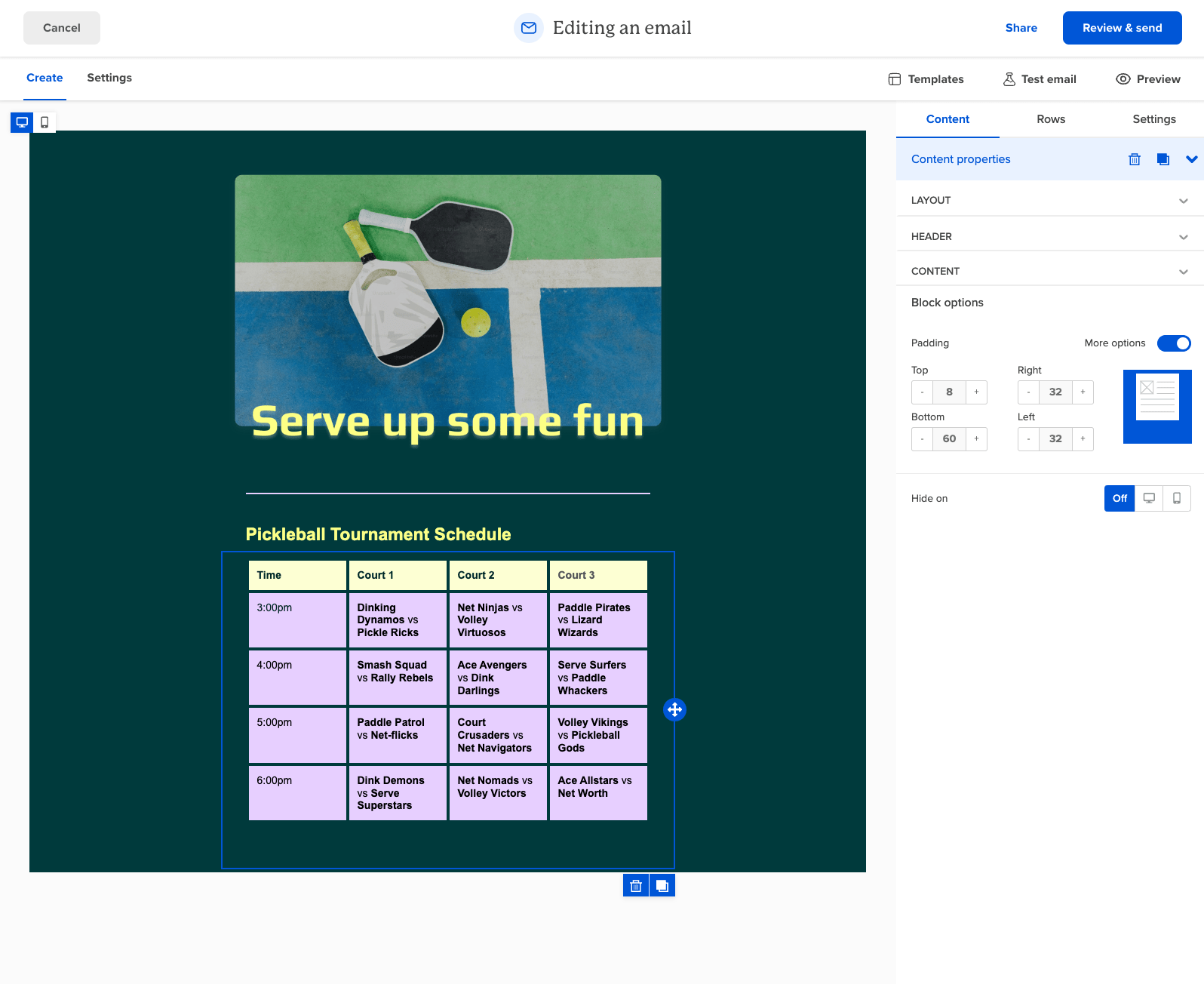 How to add a table to your email
