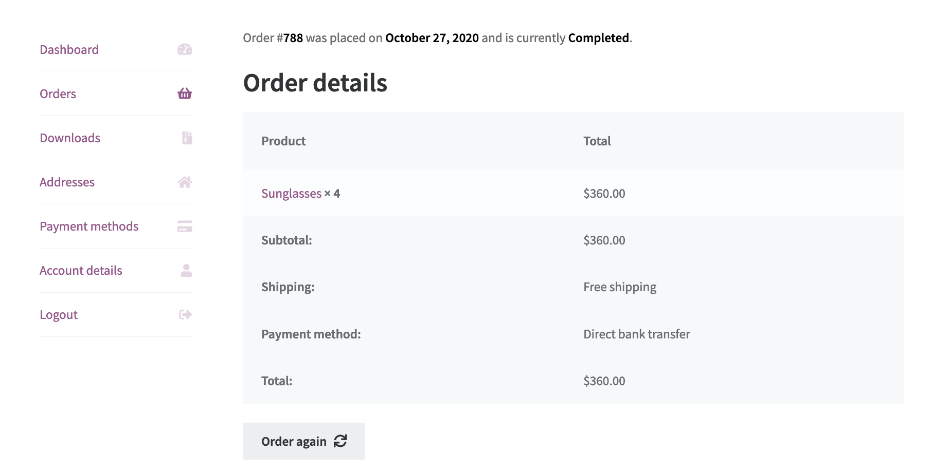 The My Account Page Docs